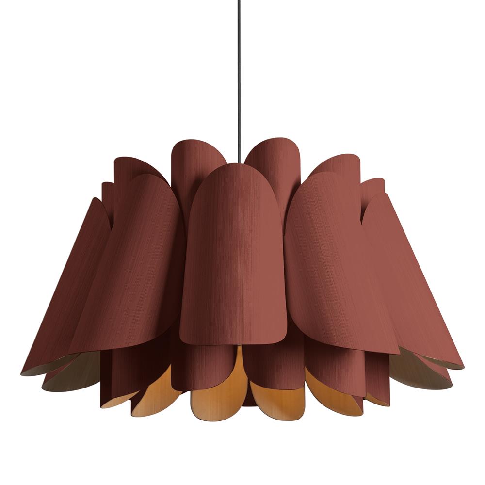 Bruck Lighting WEPFED/68/TRC/ASH WEP Lighting Collection Federica 1 Light Pendant in Black with Terracotta and Ash Wood Veneer Shade